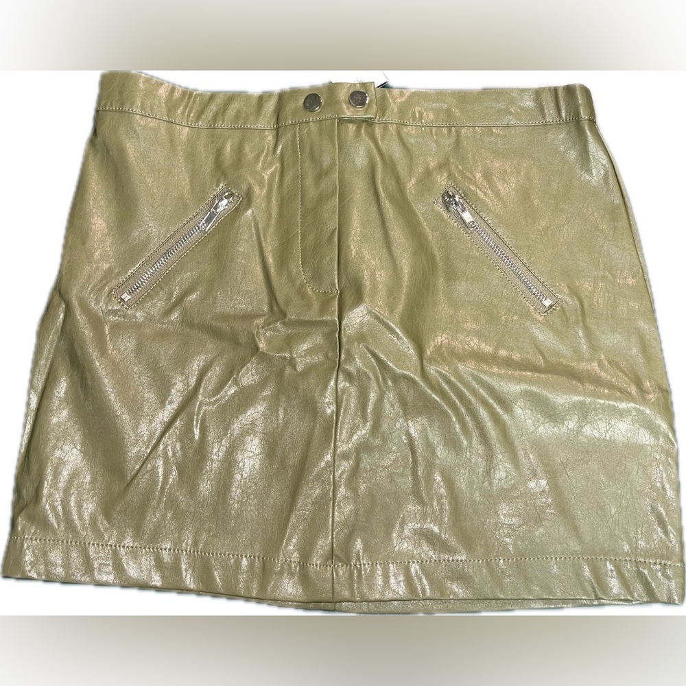 Faux Leather army dark green mini skirt with zippers